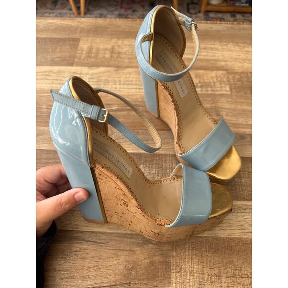Women's Designer Stella McCartney D'Orsay Patent Cork Wedge, Sky size 36 Glam - Picture 2 of 10